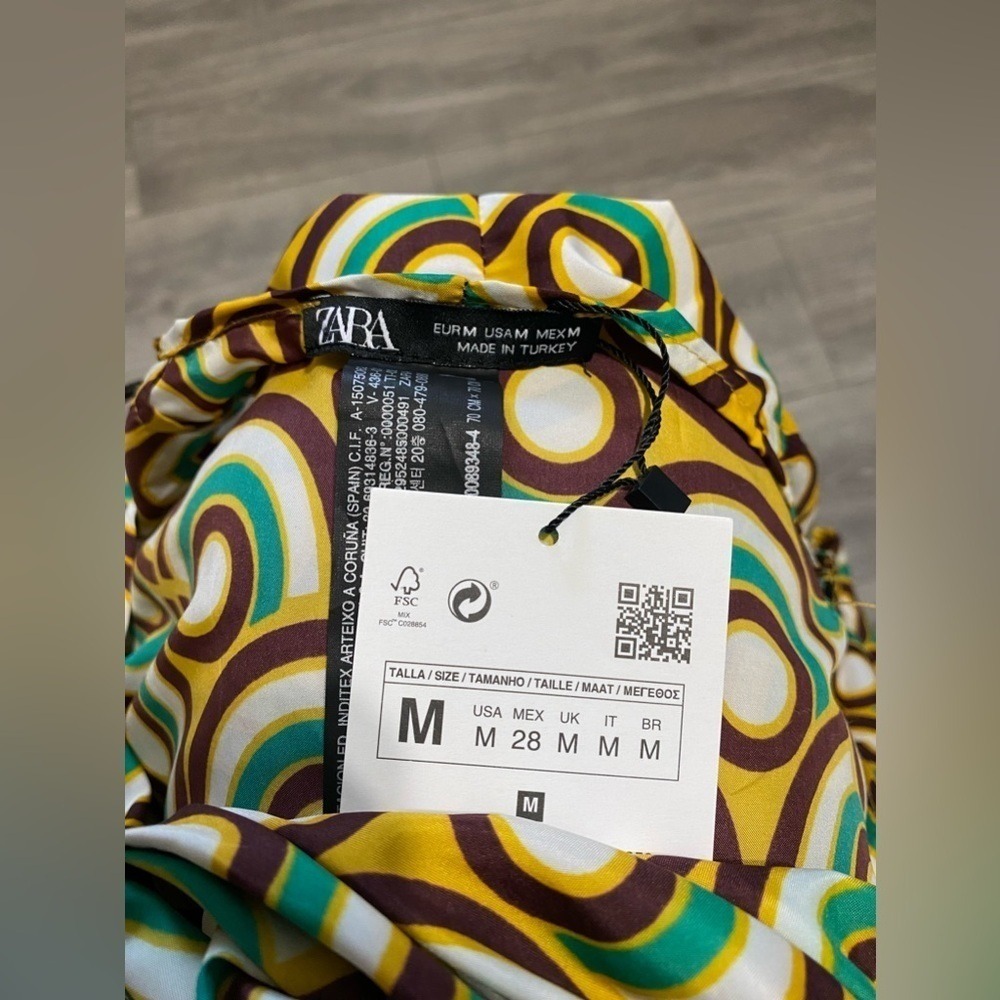 Zara Boho Sarong Skirt Size M Geometric Retro Circle Print Pareo Midi Multicolor - Picture 11 of 12